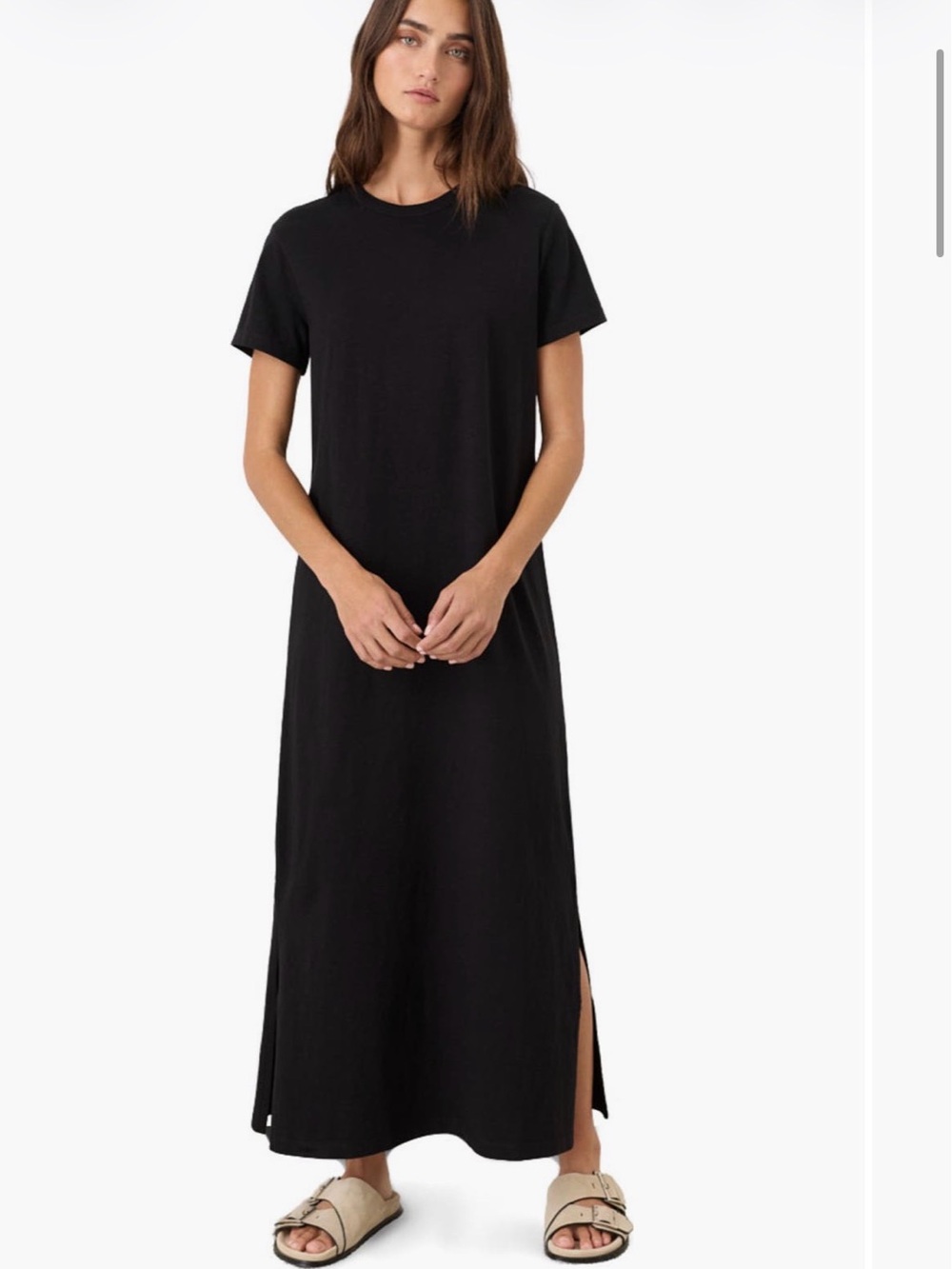 Pact Organic Cotton Soft-Slub Essential Tee Maxi Dress Black Crewneck Small